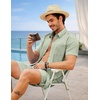 image:imageCOOFANDY 2 Piece Set for Men Cruise Outfits Set Mens Summer Vacation Outfit Short Sleeve Button Down ShirtsLight Green