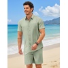 image:imageCOOFANDY 2 Piece Set for Men Cruise Outfits Set Mens Summer Vacation Outfit Short Sleeve Button Down ShirtsLight Green