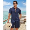 image:imageCOOFANDY 2 Piece Set for Men Cruise Outfits Set Mens Summer Vacation Outfit Short Sleeve Button Down ShirtsNavy Blue