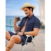 image:imageCOOFANDY 2 Piece Set for Men Cruise Outfits Set Mens Summer Vacation Outfit Short Sleeve Button Down ShirtsNavy Blue