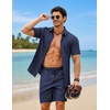 image:imageCOOFANDY 2 Piece Set for Men Cruise Outfits Set Mens Summer Vacation Outfit Short Sleeve Button Down ShirtsNavy Blue