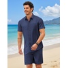 image:imageCOOFANDY 2 Piece Set for Men Cruise Outfits Set Mens Summer Vacation Outfit Short Sleeve Button Down ShirtsNavy Blue