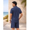 image:imageCOOFANDY 2 Piece Set for Men Cruise Outfits Set Mens Summer Vacation Outfit Short Sleeve Button Down ShirtsNavy Blue