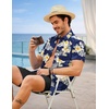 image:imageCOOFANDY 2 Piece Set for Men Cruise Outfits Set Mens Summer Vacation Outfit Short Sleeve Button Down ShirtsNavyapricot Bloom
