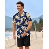 image:imageCOOFANDY 2 Piece Set for Men Cruise Outfits Set Mens Summer Vacation Outfit Short Sleeve Button Down ShirtsNavyapricot Bloom