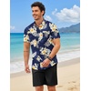 image:imageCOOFANDY 2 Piece Set for Men Cruise Outfits Set Mens Summer Vacation Outfit Short Sleeve Button Down ShirtsNavyapricot Bloom