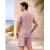 image:imageCOOFANDY 2 Piece Set for Men Cruise Outfits Set Mens Summer Vacation Outfit Short Sleeve Button Down ShirtsPink