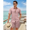 image:imageCOOFANDY 2 Piece Set for Men Cruise Outfits Set Mens Summer Vacation Outfit Short Sleeve Button Down ShirtsPink