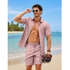 image:imageCOOFANDY 2 Piece Set for Men Cruise Outfits Set Mens Summer Vacation Outfit Short Sleeve Button Down ShirtsPink
