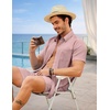 image:imageCOOFANDY 2 Piece Set for Men Cruise Outfits Set Mens Summer Vacation Outfit Short Sleeve Button Down ShirtsPink