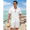 image:imageCOOFANDY 2 Piece Set for Men Cruise Outfits Set Mens Summer Vacation Outfit Short Sleeve Button Down ShirtsWhite