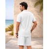 image:imageCOOFANDY 2 Piece Set for Men Cruise Outfits Set Mens Summer Vacation Outfit Short Sleeve Button Down ShirtsWhite