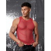 image:imageCOOFANDY Men Casual Tank Tops Mesh Shirt See Through Sleeveless Shirts Muscle Fishnet Fitted Tee Clubwear SummerRed