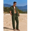 image:imageCOOFANDY Mens 2 Piece Casual Beach Outfits Short Sleeve Button Down Shirts Summer Loose Pant Sets Vacation Walking OutfitsArmy Green