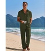 image:imageCOOFANDY Mens 2 Piece Casual Beach Outfits Short Sleeve Button Down Shirts Summer Loose Pant Sets Vacation Walking OutfitsArmy Green