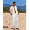 image:imageCOOFANDY Mens 2 Piece Casual Beach Outfits Short Sleeve Button Down Shirts Summer Loose Pant Sets Vacation Walking OutfitsAwhite