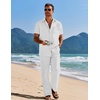 image:imageCOOFANDY Mens 2 Piece Casual Beach Outfits Short Sleeve Button Down Shirts Summer Loose Pant Sets Vacation Walking OutfitsAwhite