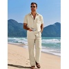 image:imageCOOFANDY Mens 2 Piece Casual Beach Outfits Short Sleeve Button Down Shirts Summer Loose Pant Sets Vacation Walking OutfitsBeige