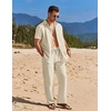 image:imageCOOFANDY Mens 2 Piece Casual Beach Outfits Short Sleeve Button Down Shirts Summer Loose Pant Sets Vacation Walking OutfitsBeige