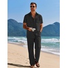 image:imageCOOFANDY Mens 2 Piece Casual Beach Outfits Short Sleeve Button Down Shirts Summer Loose Pant Sets Vacation Walking OutfitsBlack
