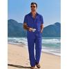 image:imageCOOFANDY Mens 2 Piece Casual Beach Outfits Short Sleeve Button Down Shirts Summer Loose Pant Sets Vacation Walking OutfitsDark Blue