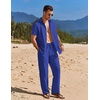 image:imageCOOFANDY Mens 2 Piece Casual Beach Outfits Short Sleeve Button Down Shirts Summer Loose Pant Sets Vacation Walking OutfitsDark Blue