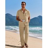 image:imageCOOFANDY Mens 2 Piece Casual Beach Outfits Short Sleeve Button Down Shirts Summer Loose Pant Sets Vacation Walking OutfitsKhaki