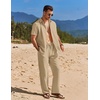 image:imageCOOFANDY Mens 2 Piece Casual Beach Outfits Short Sleeve Button Down Shirts Summer Loose Pant Sets Vacation Walking OutfitsKhaki