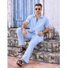 image:imageCOOFANDY Mens 2 Piece Casual Beach Outfits Short Sleeve Button Down Shirts Summer Loose Pant Sets Vacation Walking OutfitsLight Blue