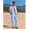 image:imageCOOFANDY Mens 2 Piece Casual Beach Outfits Short Sleeve Button Down Shirts Summer Loose Pant Sets Vacation Walking OutfitsLight Blue