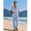 image:imageCOOFANDY Mens 2 Piece Casual Beach Outfits Short Sleeve Button Down Shirts Summer Loose Pant Sets Vacation Walking OutfitsLight Blue