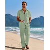 image:imageCOOFANDY Mens 2 Piece Casual Beach Outfits Short Sleeve Button Down Shirts Summer Loose Pant Sets Vacation Walking OutfitsLight Green