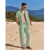 image:imageCOOFANDY Mens 2 Piece Casual Beach Outfits Short Sleeve Button Down Shirts Summer Loose Pant Sets Vacation Walking OutfitsLight Green