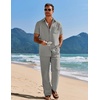 image:imageCOOFANDY Mens 2 Piece Casual Beach Outfits Short Sleeve Button Down Shirts Summer Loose Pant Sets Vacation Walking OutfitsLight Grey
