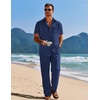 image:imageCOOFANDY Mens 2 Piece Casual Beach Outfits Short Sleeve Button Down Shirts Summer Loose Pant Sets Vacation Walking OutfitsNavy Blue