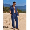 image:imageCOOFANDY Mens 2 Piece Casual Beach Outfits Short Sleeve Button Down Shirts Summer Loose Pant Sets Vacation Walking OutfitsNavy Blue