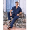 image:imageCOOFANDY Mens 2 Piece Casual Beach Outfits Short Sleeve Button Down Shirts Summer Loose Pant Sets Vacation Walking OutfitsNavy Blue