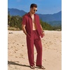 image:imageCOOFANDY Mens 2 Piece Casual Beach Outfits Short Sleeve Button Down Shirts Summer Loose Pant Sets Vacation Walking OutfitsWine Red