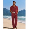 image:imageCOOFANDY Mens 2 Piece Casual Beach Outfits Short Sleeve Button Down Shirts Summer Loose Pant Sets Vacation Walking OutfitsWine Red