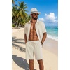image:imageCOOFANDY Mens 2 Piece Outfit Casual Short Sleeve Button Down Shirt and Beach Shorts Set Summer Vacation Outfits for MenBeige