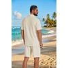 image:imageCOOFANDY Mens 2 Piece Outfit Casual Short Sleeve Button Down Shirt and Beach Shorts Set Summer Vacation Outfits for MenBeige