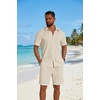 image:imageCOOFANDY Mens 2 Piece Outfit Casual Short Sleeve Button Down Shirt and Beach Shorts Set Summer Vacation Outfits for MenBeige