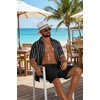 image:imageCOOFANDY Mens 2 Piece Outfit Casual Short Sleeve Button Down Shirt and Beach Shorts Set Summer Vacation Outfits for MenBlack Stripe