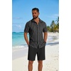 image:imageCOOFANDY Mens 2 Piece Outfit Casual Short Sleeve Button Down Shirt and Beach Shorts Set Summer Vacation Outfits for MenBlack Stripe