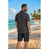 image:imageCOOFANDY Mens 2 Piece Outfit Casual Short Sleeve Button Down Shirt and Beach Shorts Set Summer Vacation Outfits for MenBlack Stripe