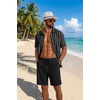 image:imageCOOFANDY Mens 2 Piece Outfit Casual Short Sleeve Button Down Shirt and Beach Shorts Set Summer Vacation Outfits for MenBlack Stripe