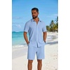 image:imageCOOFANDY Mens 2 Piece Outfit Casual Short Sleeve Button Down Shirt and Beach Shorts Set Summer Vacation Outfits for MenBlue