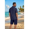 image:imageCOOFANDY Mens 2 Piece Outfit Casual Short Sleeve Button Down Shirt and Beach Shorts Set Summer Vacation Outfits for MenDark Blue Stripe
