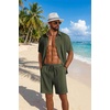 image:imageCOOFANDY Mens 2 Piece Outfit Casual Short Sleeve Button Down Shirt and Beach Shorts Set Summer Vacation Outfits for MenDark Green