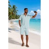 image:imageCOOFANDY Mens 2 Piece Outfit Casual Short Sleeve Button Down Shirt and Beach Shorts Set Summer Vacation Outfits for MenLight Blue
